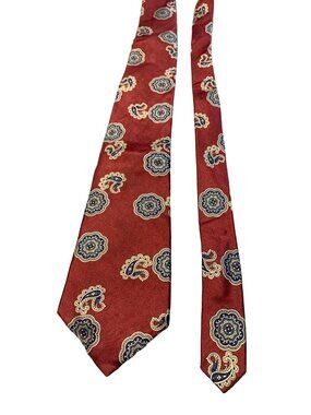 DAKS London Silk Mens Tie Burgundy Paisley & Floral Print 58" Made In USA